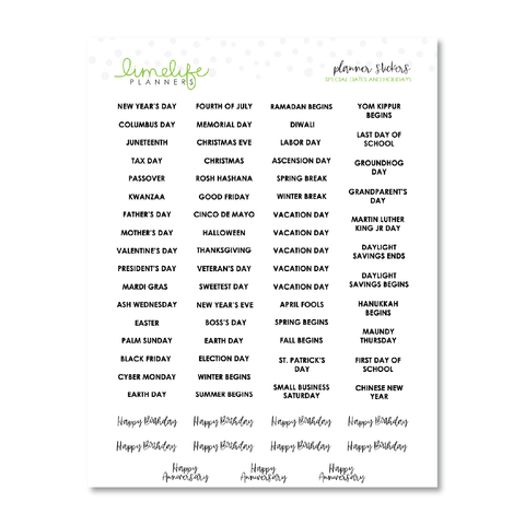 Holidays Stickers – Limelife Planners